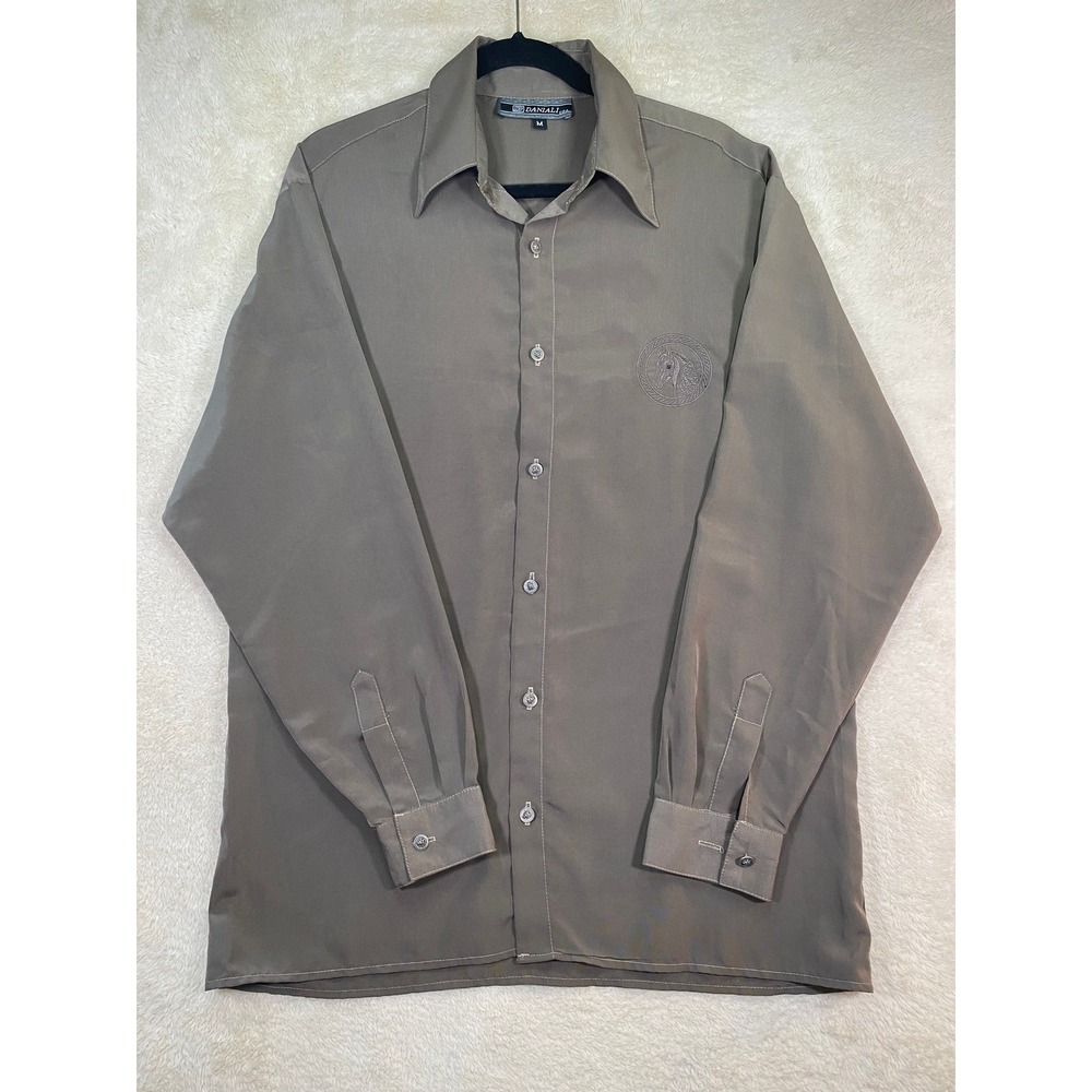 Daniali USA Mens Microfiber Button Up Shirt Green/Brown Horse Embroidery SZ M